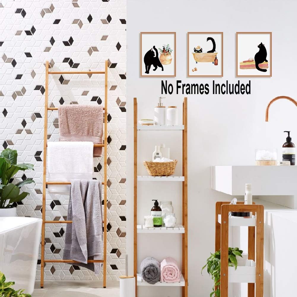 LHIUEM Black Cat Bathroom Decor, Funny Wall Art Set of 4, 8"X10", Unframed, Kitten Pictures