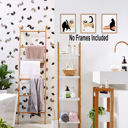 LHIUEM Black Cat Bathroom Decor, Funny Wall Art Set of 4, 8"X10", Unframed, Kitten Pictures