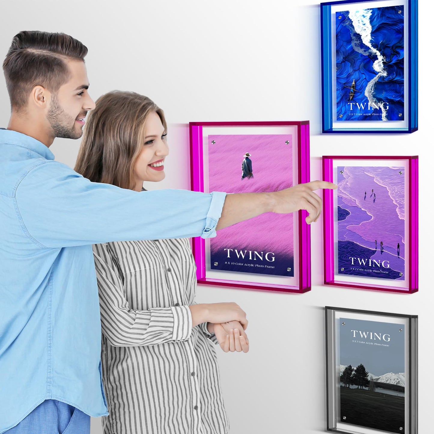 TWING 8x10 Picture Frame, Acrylic Photo Frame Self Standing Magnetic Color Floating Picture Frame Use as 8x10, 8x8, 6x8-Horizontal and Vertical Formats for Wall and Tabletop Display, Purple, 1 Pack