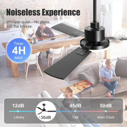 ZYD Ceiling Fans with Lights, 52 Inch Ceiling Fan with Light and Remote, Farmhouse Black Fan with Quiet Reversible DC Motor, 3 Blade LED Ceiling Fan with Light for Living Room, Bedroom, Family Room