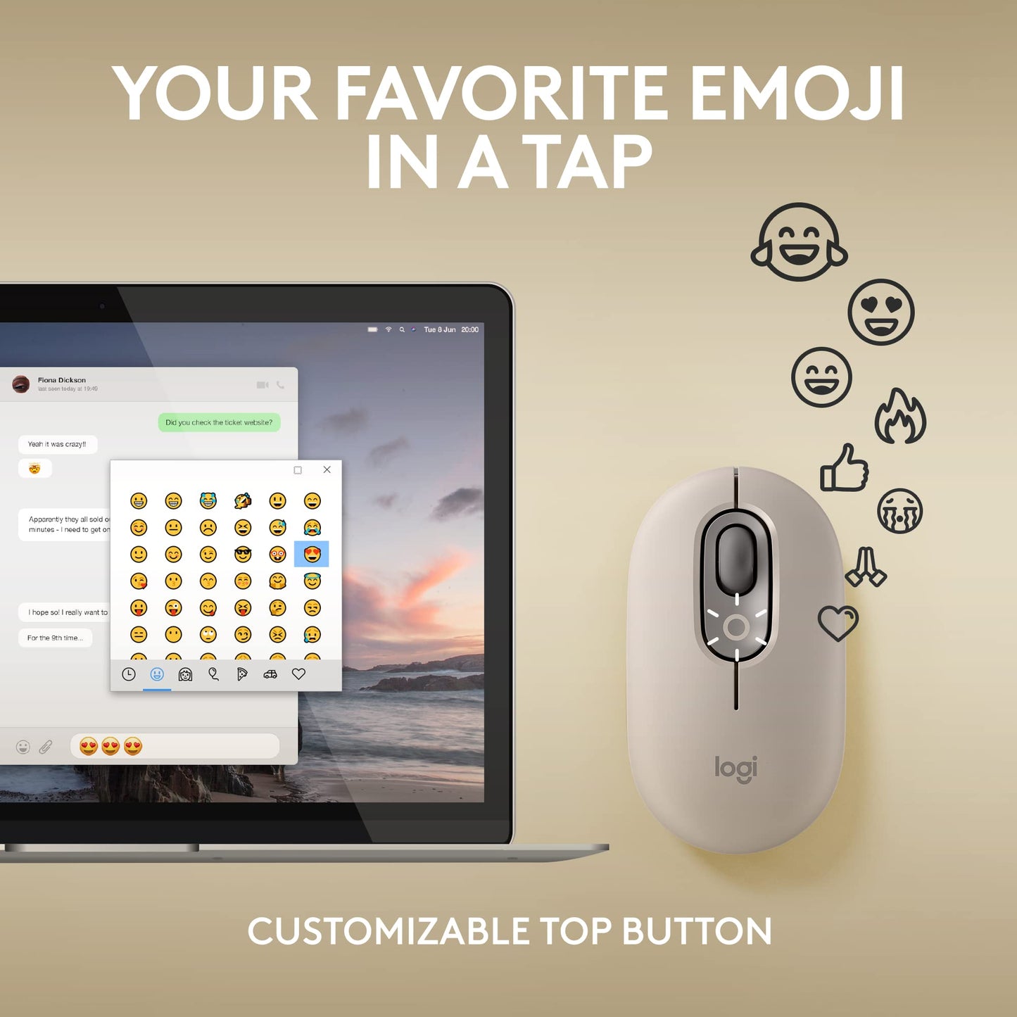 Logitech POP Mouse, Wireless Mouse with Customizable Emojis, SilentTouch Technology, Precision/Speed Scroll, Compact Design, Bluetooth, Multi-Device, OS Compatible - Heartbreaker Rose