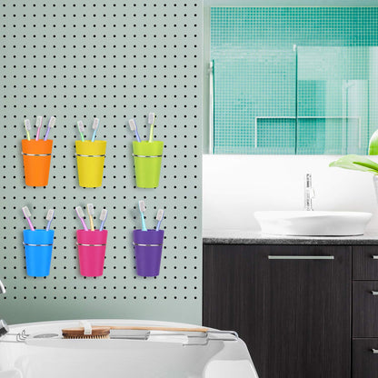 Patelai 6 Set Pegboard Bins with Rings, Pegboard Accessories Cups Holder Organizer Baskets Hooks Kit for Art and Craft Supplies Storage (Blue, Yellow, Green, Rose Red, Orange, Purple)