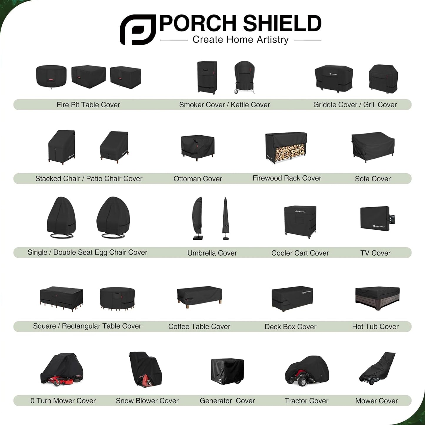 31L 31W 18H inch, Porch Shield Patio Ottoman Cover - Waterproof Outdoor Square Side Table Covers x x Black