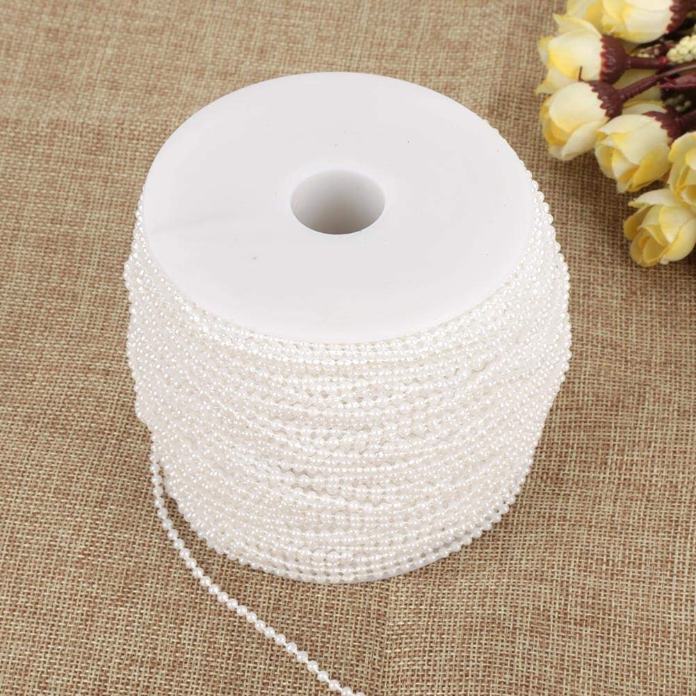 Faux Pearl Bead Garland Spool Rope,100m/roll Imitation Pearl Wire Beads Garland String Wedding Party Decoration 2.5mm(White)