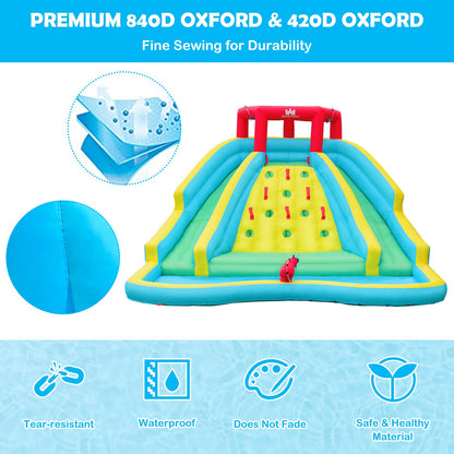 BOUNTECH Inflatable Water Slide Park, Double Slide Water Park Bounce House for Outdoor, Climbing Wall, Bouncy Castle with Blower, Blow up Water Slides Inflatables for Big Kids Backyard Party Gifts