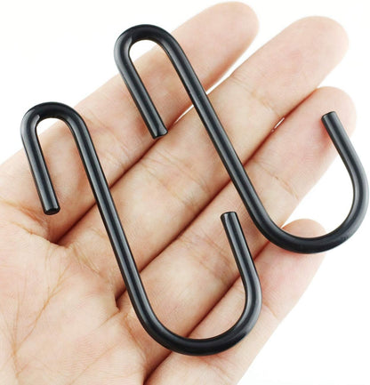 NXG 30-Pack Heavy Duty Carbon Steel Pot Rack Hooks, Black Plating Universal S Hook for Hanging Kitchen Wares