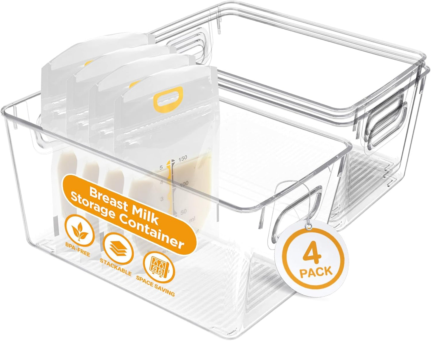 4 pack 5.2 9.3" 4.2" Priver - Breast Milk Freezer Storage Containers, - Breastfeeding Essential in Organization