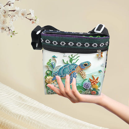 5D Diamond Painting Shoulder Bag – DIY Sea Turtle Design with Special Shaped Crystals, Partial Drill Diamond Art Bag Craft Kit for Adults, Stylish Handmade Crossbody Tote for Everyday Use & Gifts