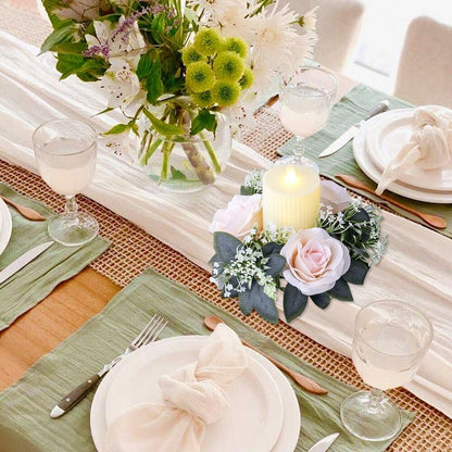 2 Pack Artificial Rose Candle Rings, Christmas Floral Wreaths with Eucalyptus Leaves Greenery Garland for Pillar Candle Lantern Wedding Centerpiece Party Home Fall Table Decor (Pink)