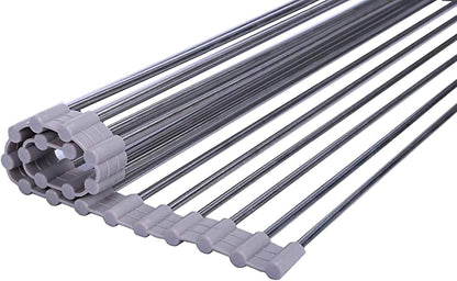 Roll up Dish Drying Rack - Over The Sink Silicone Kitchenware Folding Draining Rack SUS304 Stainless Steel
