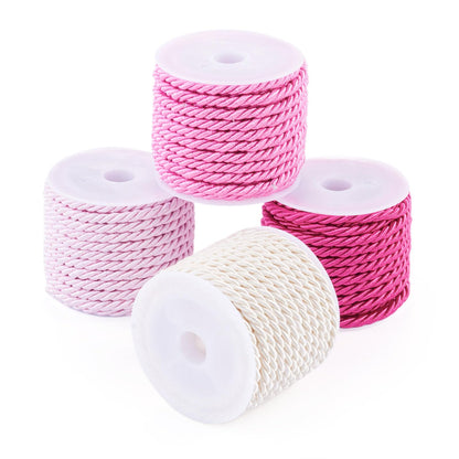 4 Rolls Polyester Twine Cords Trim 3mm 5.4yards Braided Macrame Cord Braided Twisted Silk Rope for Knitting Bag Wall Hangings Plant Hangers Handmade Macrame Supplies