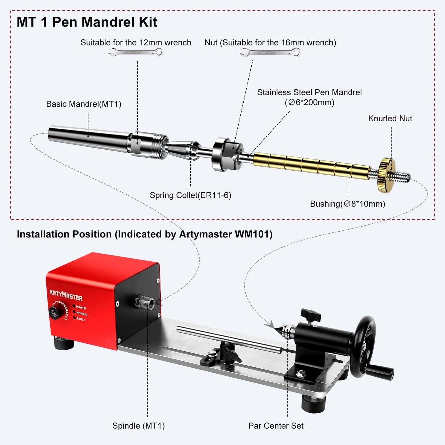 ArtyMaster MT1 Wood Lathe Pen Mandrel Turning Tools, Pen Making Kits for Wood Lathe