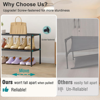 2 Closet, 18-21 48.5"x12.1"x17.8" HITHIM Tier Long Shoe Rack for Screw Fastened Plastic Connector Shoe Storage