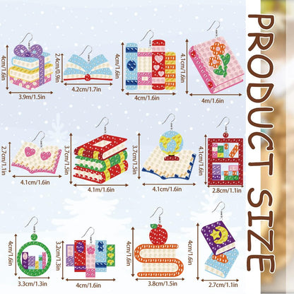 beinkmake 12Pairs Diamond Painted Earrings Making Kit Book Pattern Diamond Art Earring Set Reading 5D DIY Acrylic Diamond Earrings Gifts for Book Lovers Adults Craft Party Festival