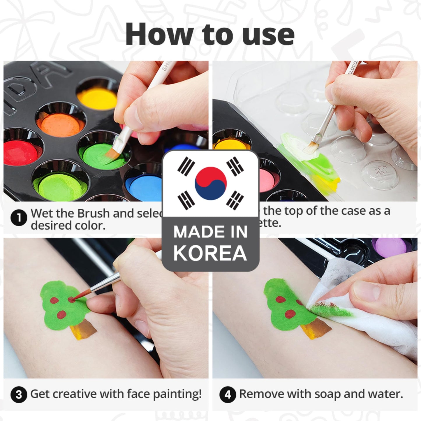 Grida Kids Friendly Face Paint - Professional Party Face Painting Kit for Kids with 12 Vibrant Colors with Double White - Easy to Remove, Vegan, Cruelty-Free Set with Palette & Art Brushes