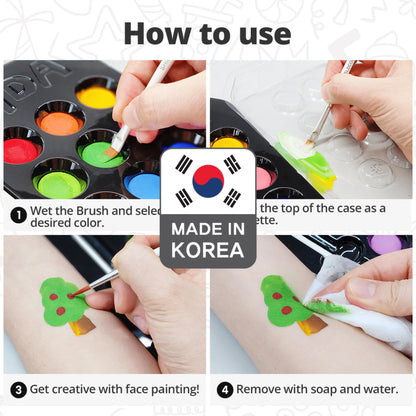 Grida Kids Friendly Face Paint - Professional Party Face Painting Kit for Kids with 12 Vibrant Colors with Double White - Easy to Remove, Vegan, Cruelty-Free Set with Palette & Art Brushes