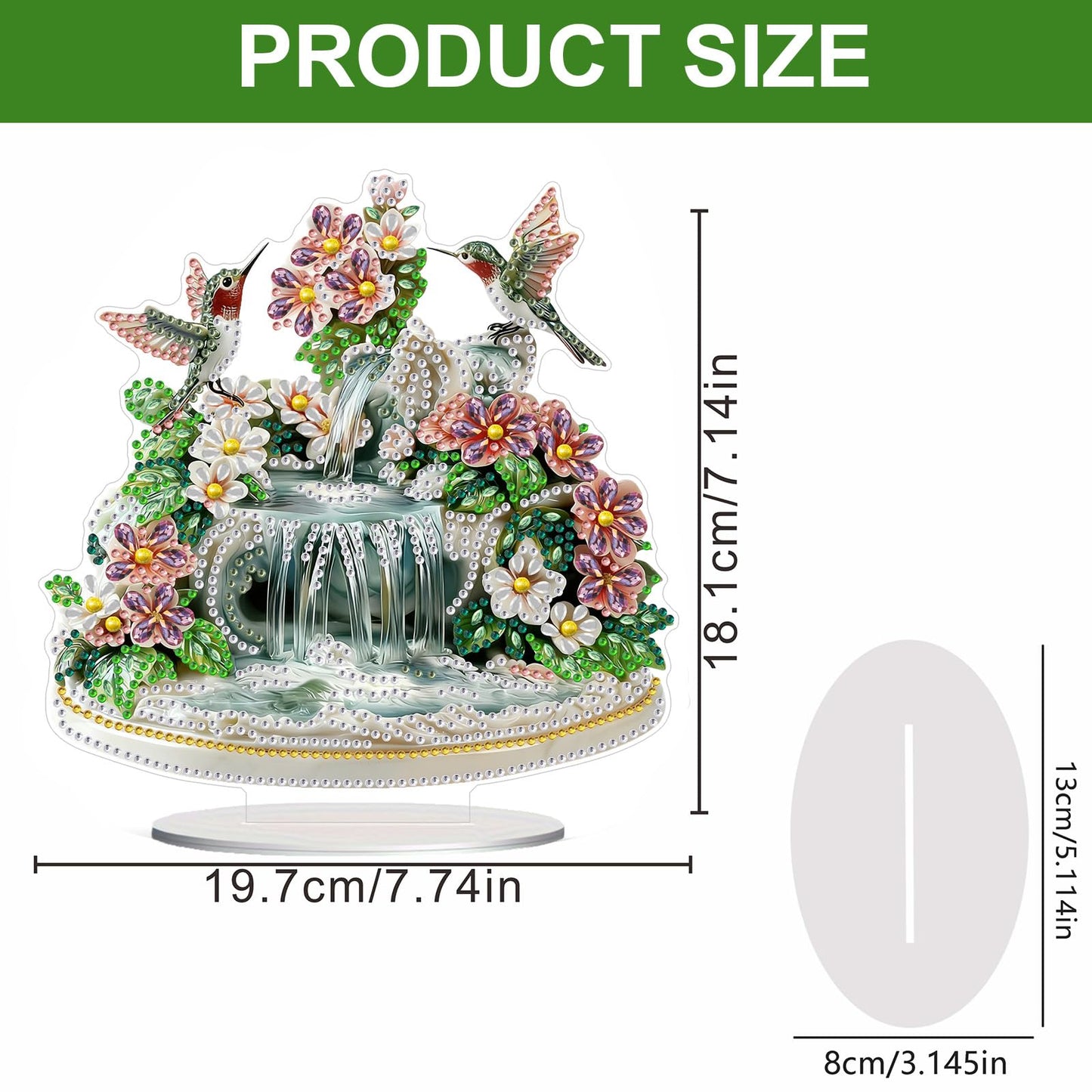 CEOVR Hummingbird Diamond Painting Tabletop Ornament, Bird Flower Diamond Art Kits for Adults, Special Shape DIY 5D Gem Art Crafts, Acrylic Home Desktop Decor with Base, Box Kit, 7.67×7.87inch