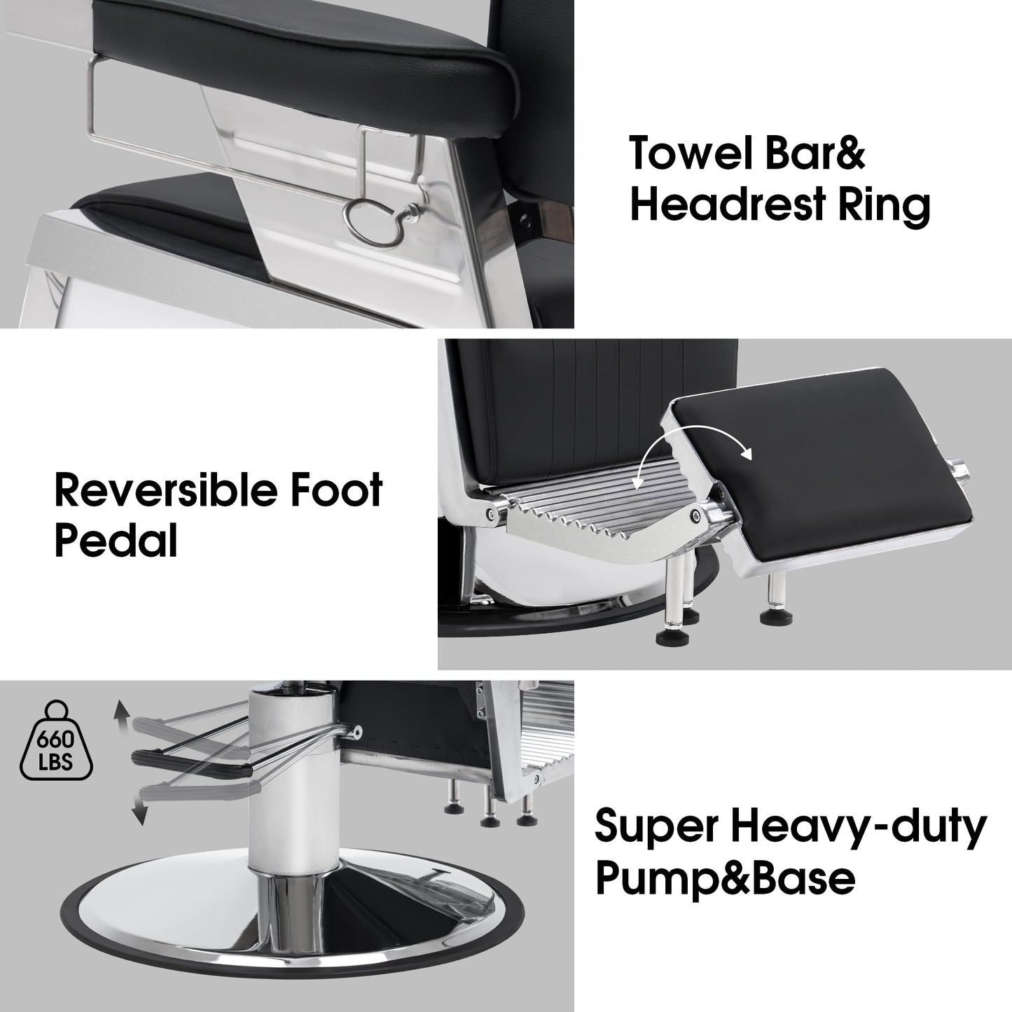 BarberPub Heavy Duty Barber Chair, Hydraulic Reclining Salon Chairs for Hair Stylist, PVC Leather, Barbershop, Adult 3819 (Black&White)