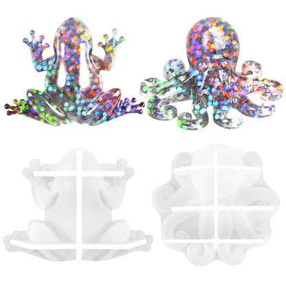 2 Pack Animal Silicone Molds, Frog Resin Molds with Realistic Frog and Octopus Shapes, 3D Lifelike Silicone Molds for Resin Casting, DIY Crafts Halloween Home Wall Desktop Decor (Frog&Octopus)