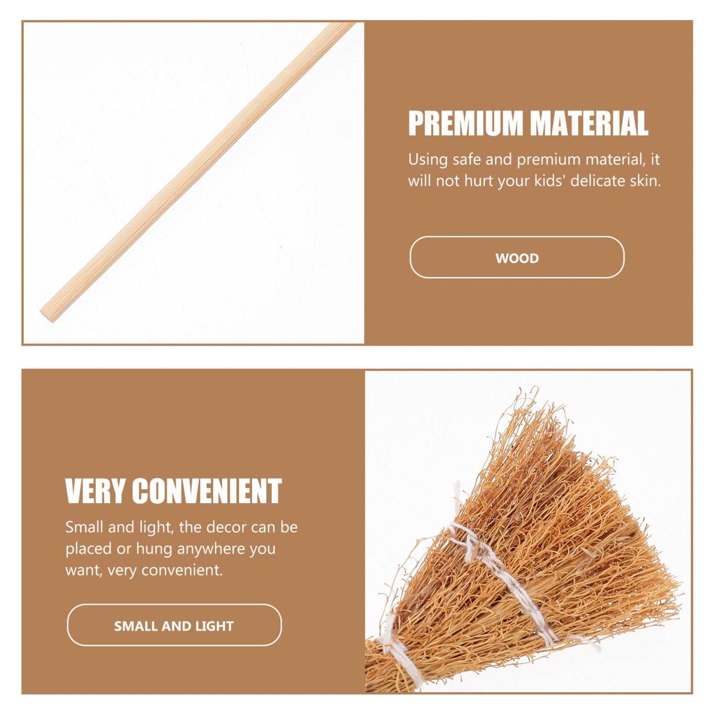Mini Witch Broom Hanging Decoration 5.5 Inch Straw Broomstick Ornament for Halloween and Christmas Dollhouse Accessories
