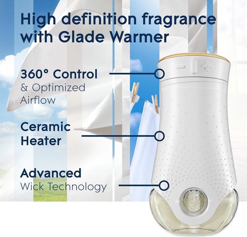 Glade PlugIns Air Freshener Starter Kit - Clean Linen Scented Refills | 1 Warmer + 5 Refills, 3.35 Fl Oz