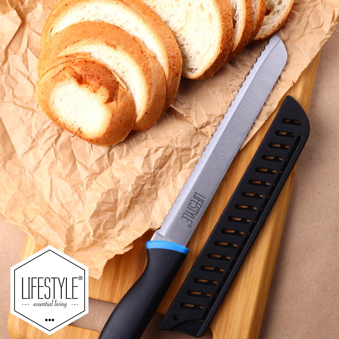LIFESTYLE 20CM Serrated Bread Knife, Precision Kitchen Tool for Homemade Loaves, Pastries, and Baguettes, Ultra Sharp Blade for Clean Slices, Versatile Alternative to Utility, Paring, and Chef Knives