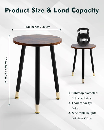 16 Inch 2pcs Round Wood Walut End Table, Small Stable Side Table for Nightstand Living Room Bedroom Sofa Couch Corner