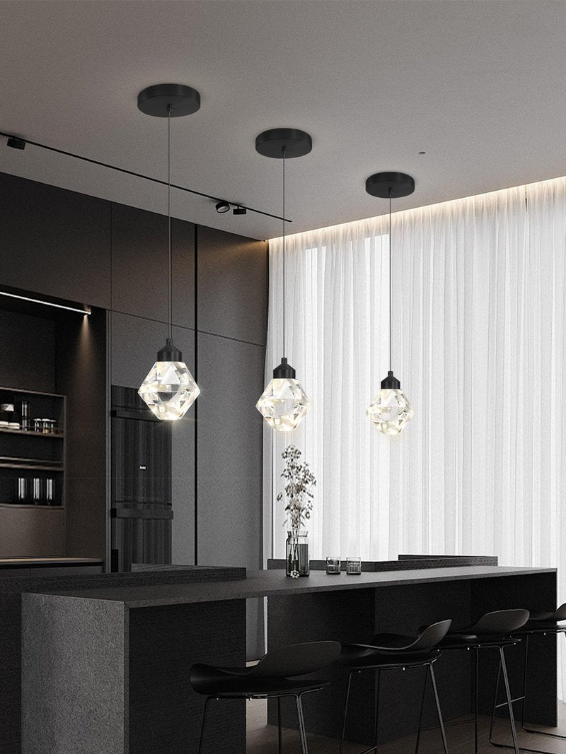 Crystal Pendant Light for Kitchen Island,Black Chandelier Lights Fixture, Hanging Lighting Ceiling Light Fixture Modern Adjustable Pendant Lighting for Dining Room Bedroom