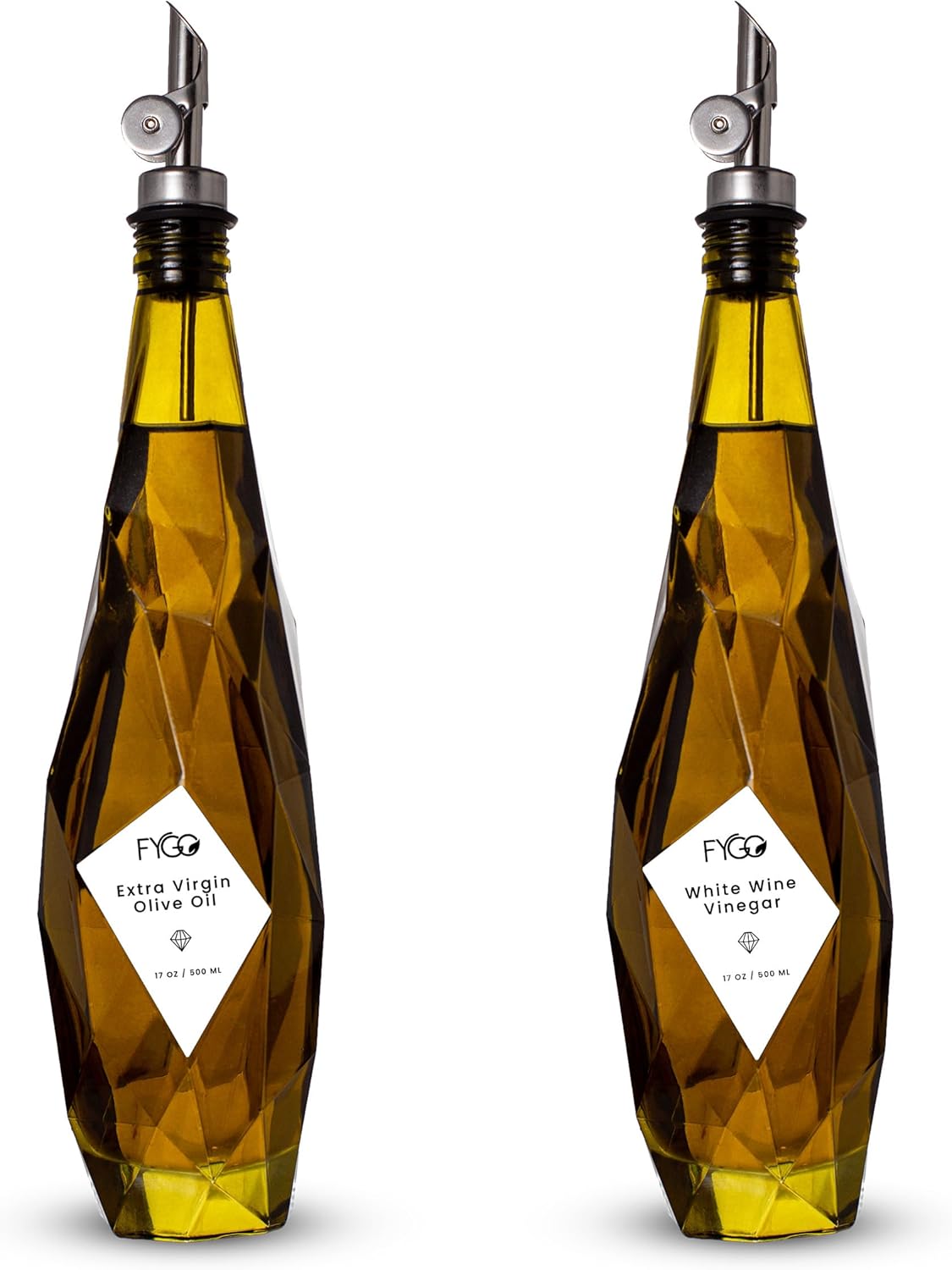 FYGO Set 500ml Set 2 Diamond Lux Olive Oil Bottle Dispenser - Olive Oil Container- Oil and Vinegar Dispenser