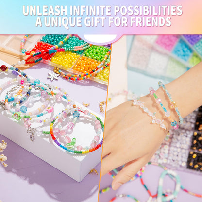 Goldwise Friendship Bracelet Kit, 16000 pcs with Seed Beads (2/3/4mm), Clay Beads, 7 Styles Letter Beads (A-Z), Variety of Charms, DIY Jewelry Making Crafts