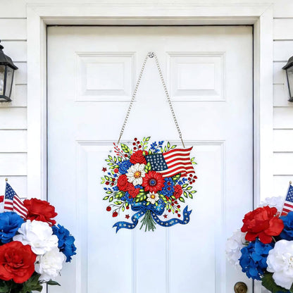 Flowers Diamond Art Hanging Kits for Adults, American Flag Diamond Painting Window Pendant Kits, DIY Acrylic Special Shaped Crystal Gem Art Painting Ornament for Home Garden Wall Hanging Decor