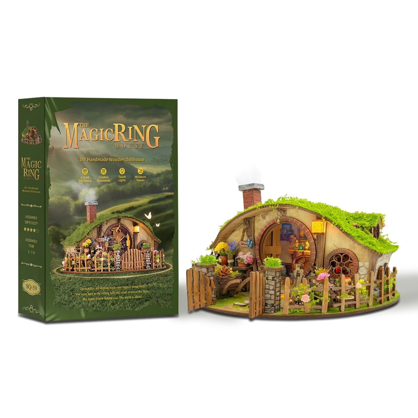 DIY Miniature House Kit, Book Nook Mini House Bookshelf Decor 3D Wooden Puzzle for Adults, Birthday Gift for Family, Friends - The Magic Ring House