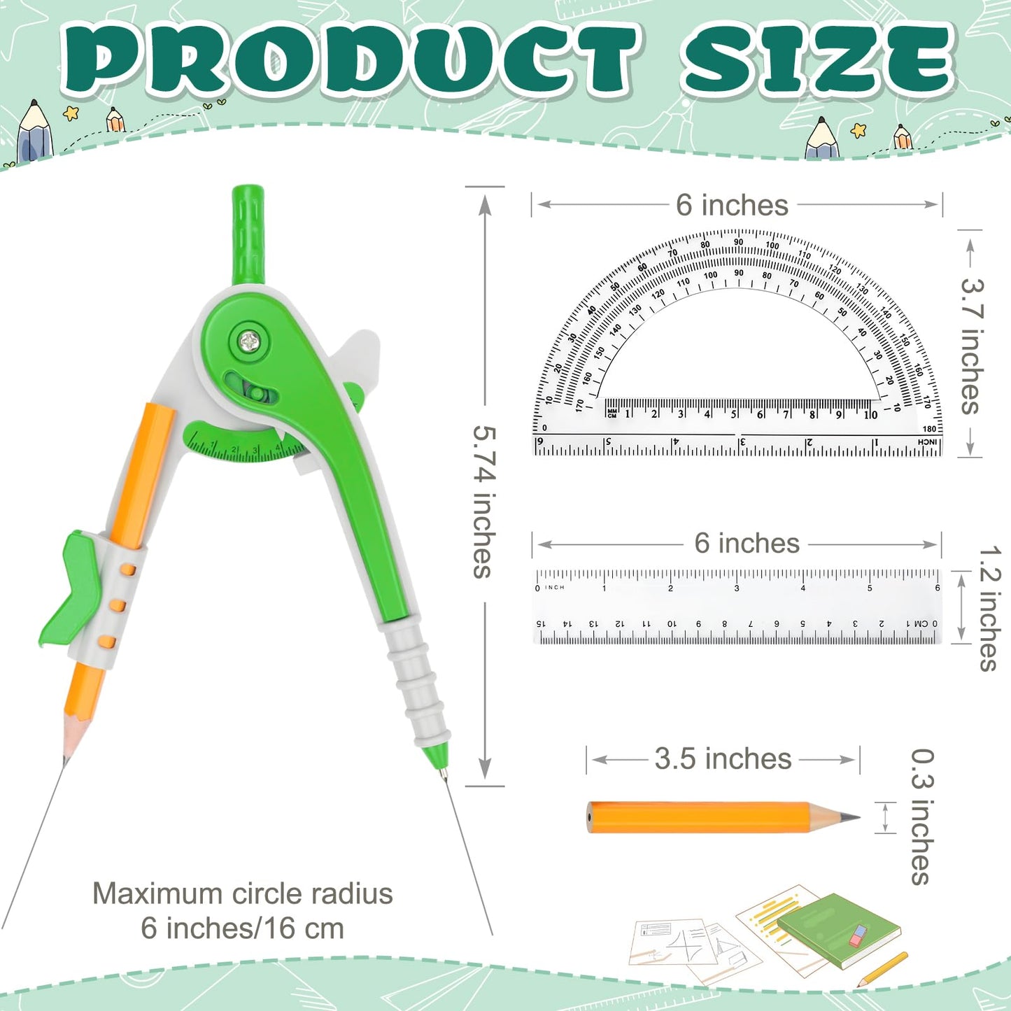 Zealor 72 Pack Math Compass & Protractor Geometry Math Plastic Ruler Set Drawing Compass with Pencils 6 Inch Plastic Protractor for Geometry Bulk for Office Woodworking Art Drawing