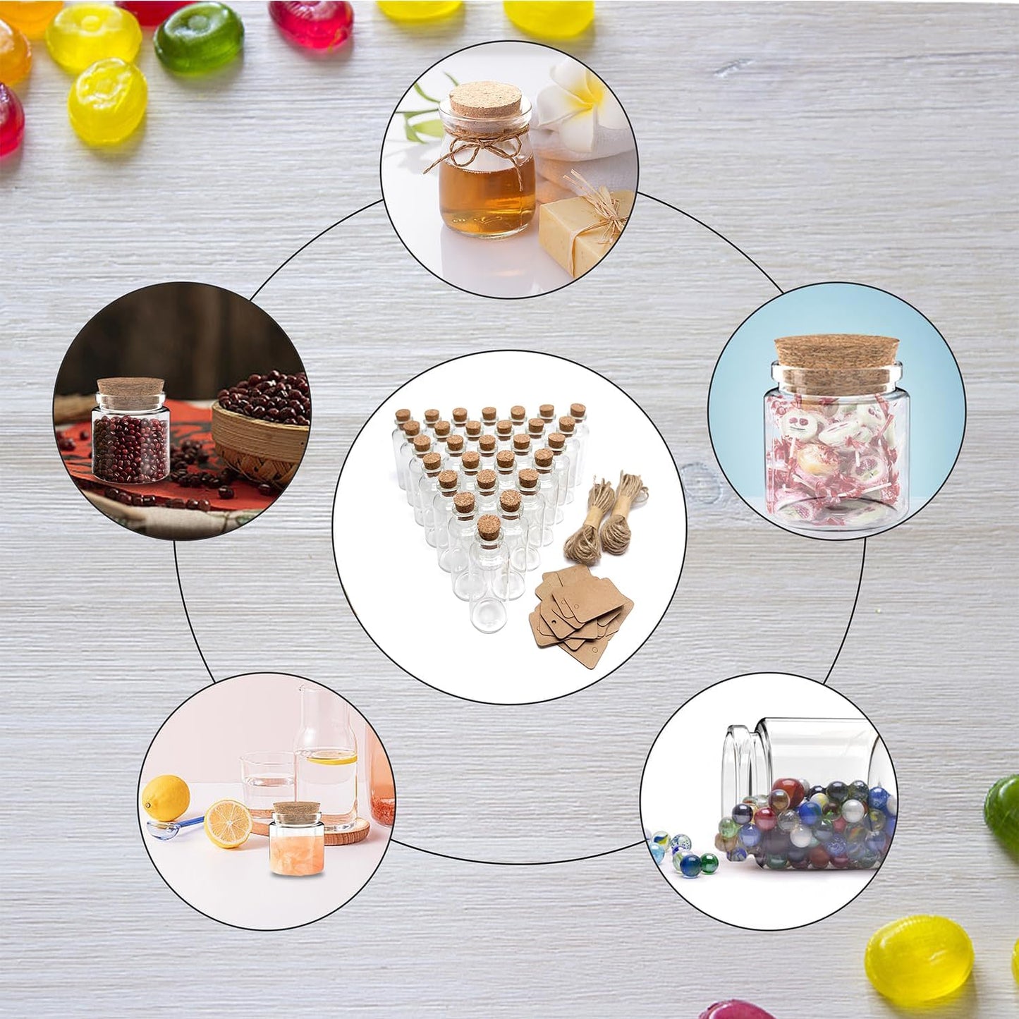 Goiio 80 Pack 20 ML Glass Bottles with Cork Stoppers Mini Small Glass Bottles, for Wedding Favors, Crafts Home Decorations