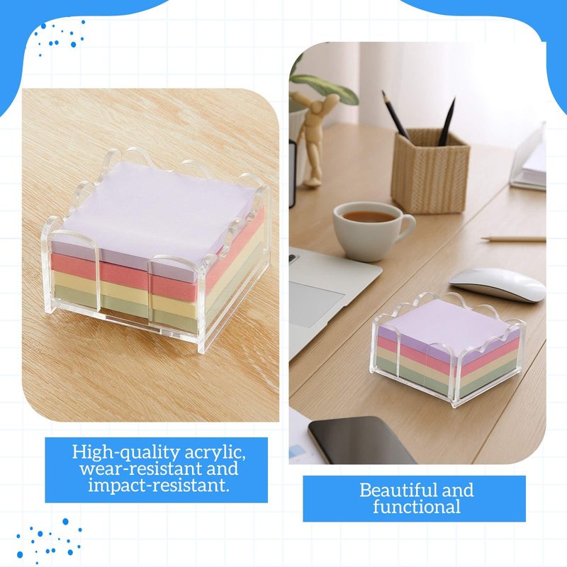 AceOrbit 1pc Scalloped Acrylic Sticky Note Holder, 3x3 Inch Clear Cute Notepad Holder Sticky Note Dispenser with Wave Design, Thick Acrylic Desk Organizer for Office, Home, Dorm, Classroom Desk
