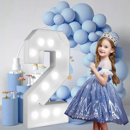FAYLISVOW 2.4FT/28.74in Marquee Light up Numbers Marquee Number 2 with White Lights for Birthday Party Large Mosaic Frame Letter Cardboard Pre-Cut Giant Cut-Out Thick Foam Board Sign DIY Decorations