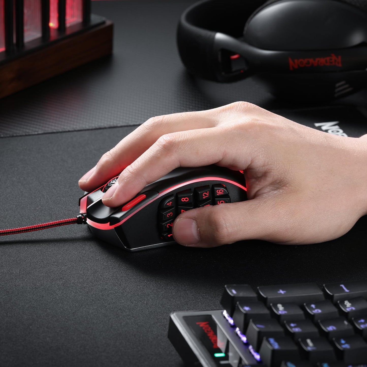 Redragon M913 Impact Elite Wireless Gaming Mouse, 16000 DPI Wired/Wireless RGB Mouse with 16 Programmable Buttons, 45 Hr Battery and Pro Optical Sensor, 12 Side Buttons MMO Mous