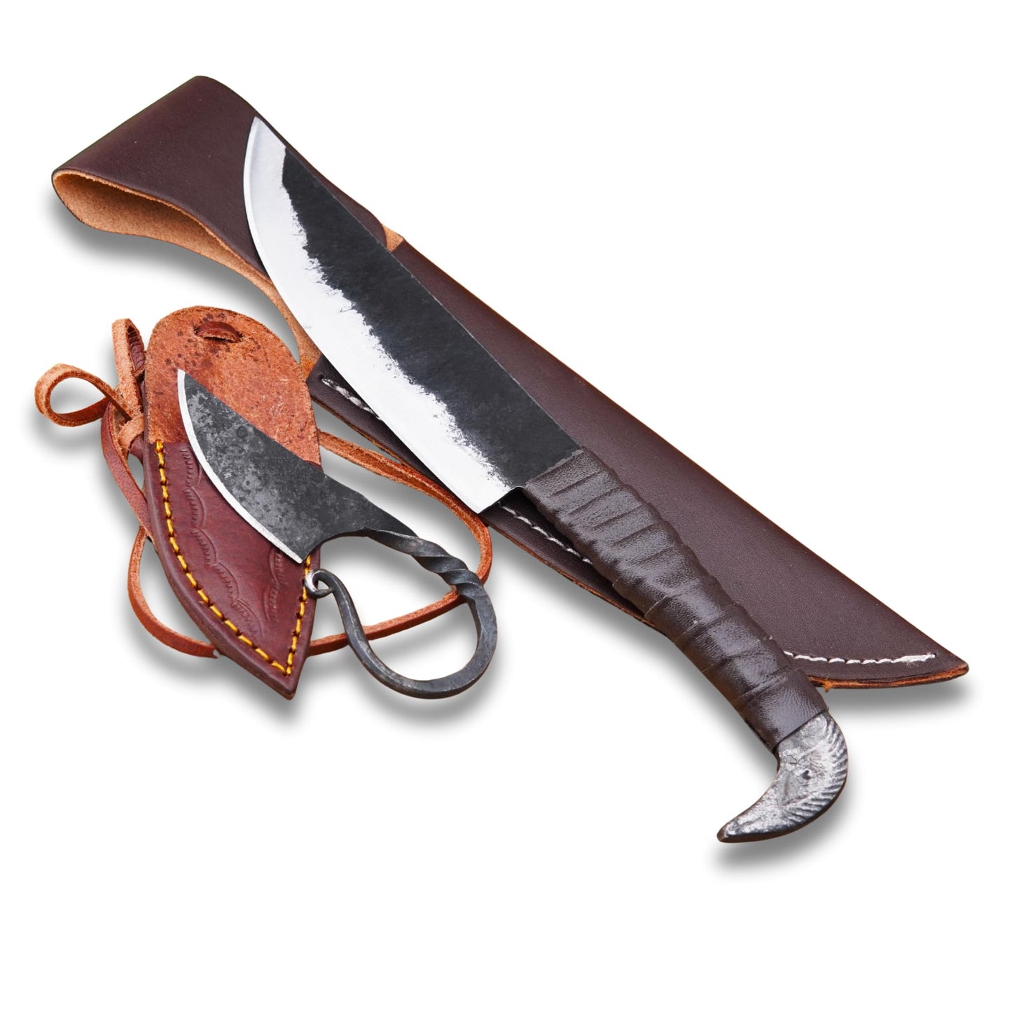LEONA CRAFT® Viking Knife Set 10” Hand-Forged Carbon Steel Norse Knife with Leather Sheath – Outdoor Camping Hunting Carving Utility Knife, Celtic Design Survival & Hiking Cutting Tool