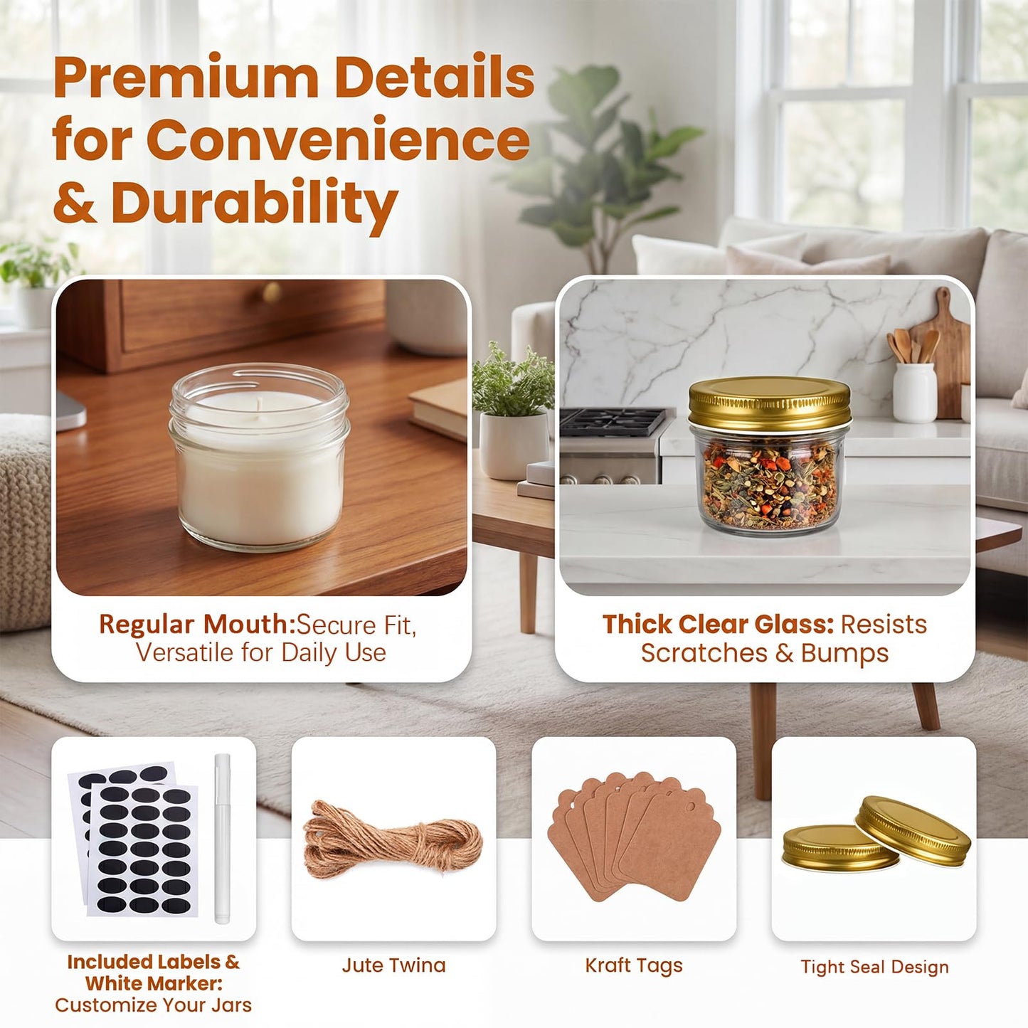 QAPPDA 4oz Glass Jars With Lids,Small Mason Jars Wide Mouth,Mini Canning Jars With Gold Lids For Honey,Jam,Jelly,Wedding Favor,Shower Favors,Spice Jars For Kitchen Storage & Home,Set of 40