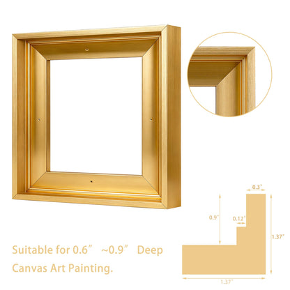 VAREIHNAZ Canvas Floater Frames for 10"x10"Canvas Paintings,Square Canvas Frame,Floating Frames for Canvas with 0.6"~0.9" Deep for Wall Decor Oil Painting (Gold)