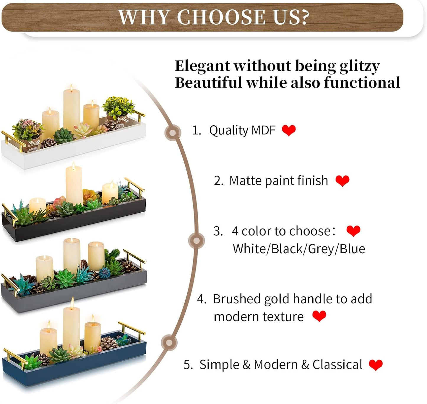 Hanobe Rectangle Long Narrow Tray: Decorative Trays Rectangular Candle Holder Trays for Home Decor White Centerpiece