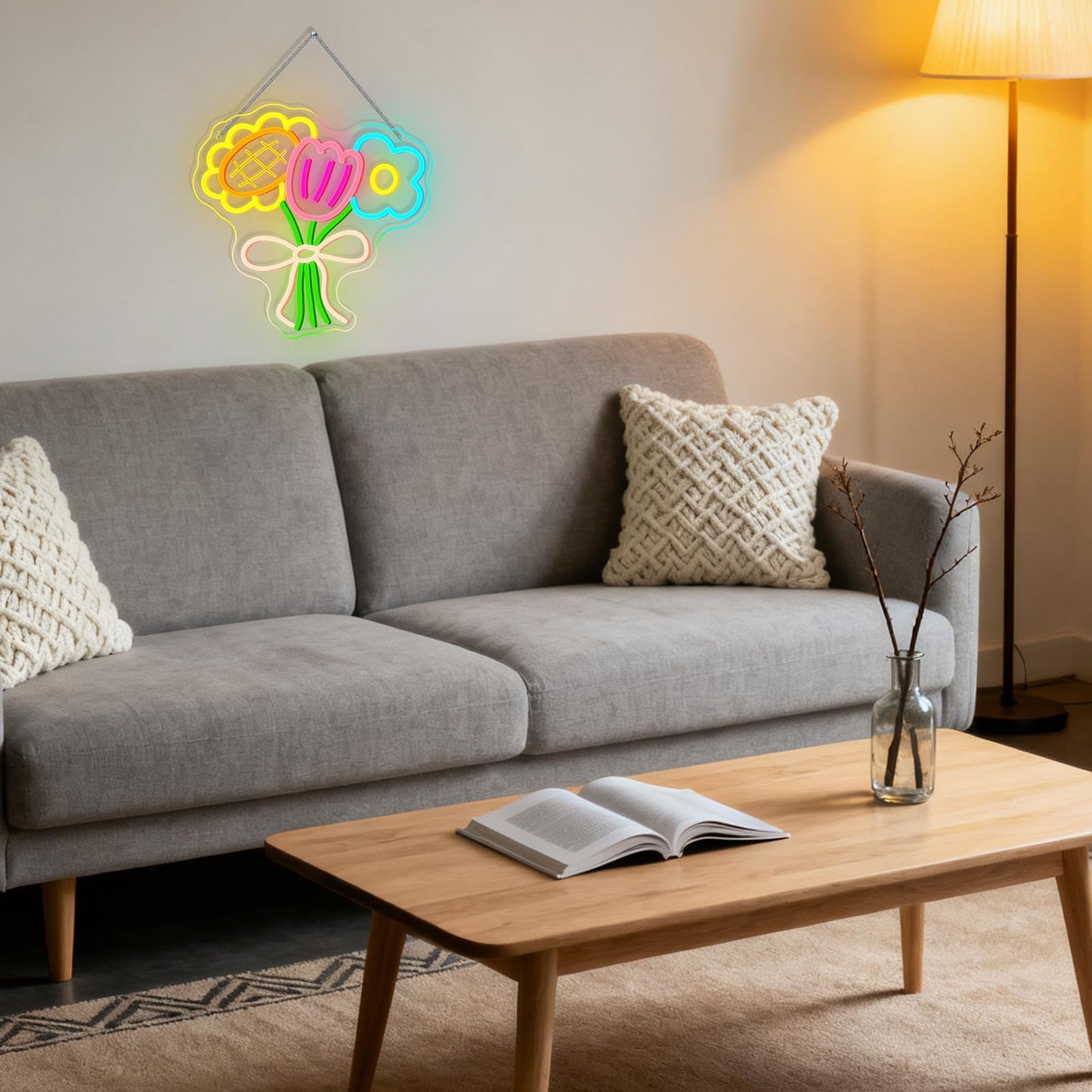 3 Flower Neon Sign Flower Neon LED Lights Cool Warm White Yellow Acrylic Wall Mount LED Boho Decorative Signage USB Powered Summer Retro Light up Sign for Wall Window Bedroom Wedding Birthday Party Decoration for Mother's Day