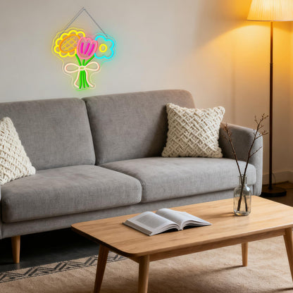 3 Flower Neon Sign Flower Neon LED Lights Cool Warm White Yellow Acrylic Wall Mount LED Boho Decorative Signage USB Powered Summer Retro Light up Sign for Wall Window Bedroom Wedding Birthday Party Decoration for Mother's Day