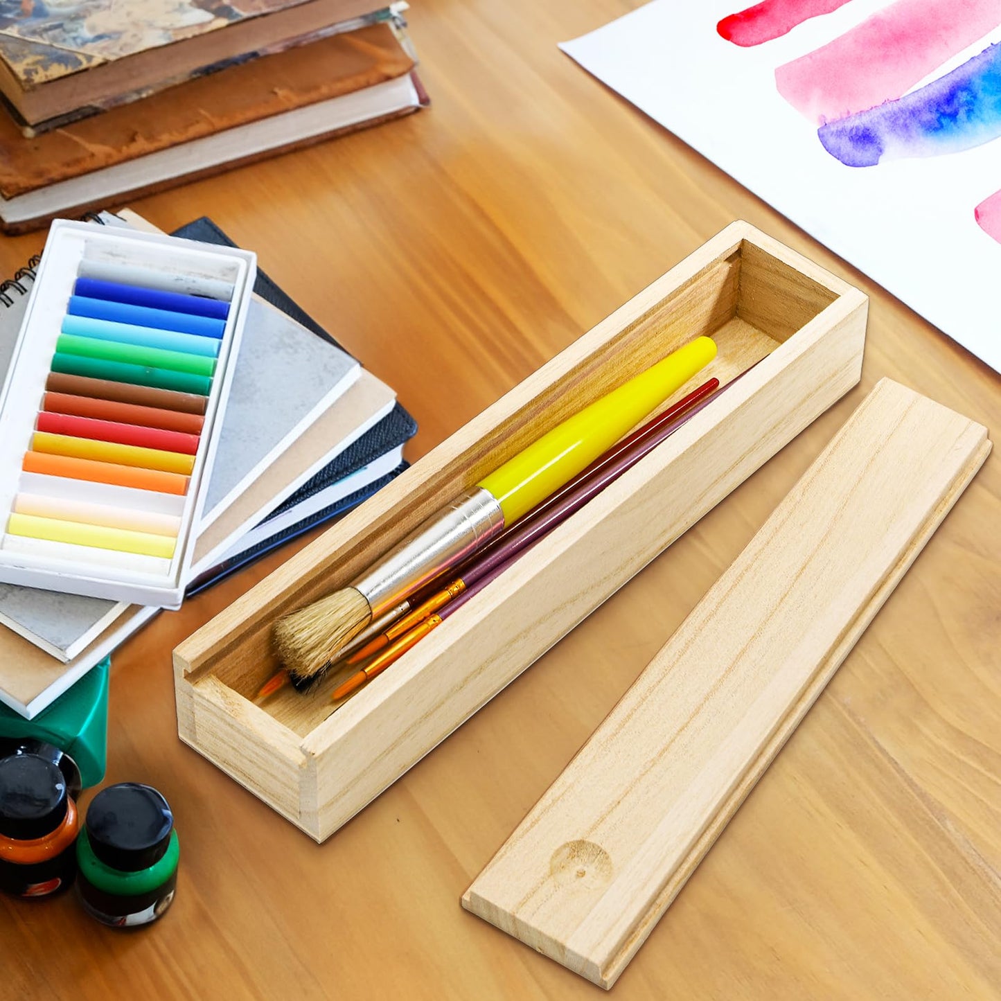 yarlung 16 Pack Unfinished Wood Box with Sliding Lid, Small Narrow Pencil Box Rectangular Gift Boxes for Art Hobbies, DIY Craft, Jewelry Necklace Storage