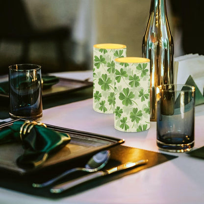 Luarisgur St Patricks Day Candles Battery Operated Flameless Candles with Remote Fall Decorations LED Fake Candles for Home Bedroom Irish Lucky Day Leaves Table Decor 3 inch Set of 2