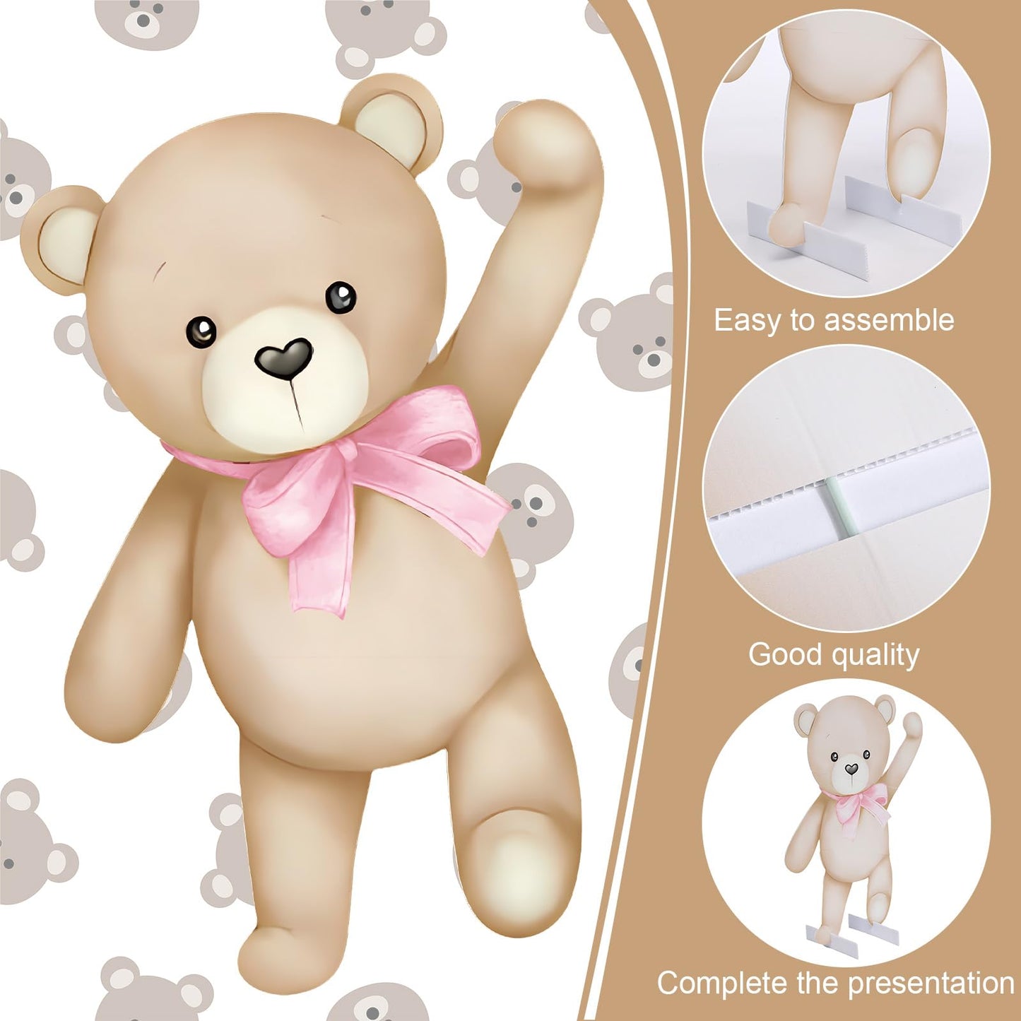 Teyva Daily 43 Pcs Pink Brown Bear Baby Shower Decorations for Girl 31 Bears Cardboard Cutout Stand Decoration Pink and Brown Balloon Stand Kit Gender Reveal Bear Balloons Kit for Baby Shower Birthday