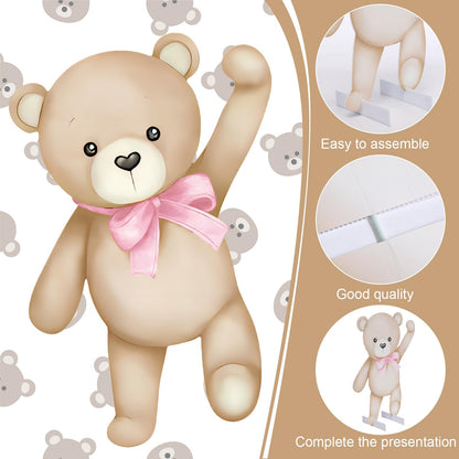 Teyva Daily 43 Pcs Pink Brown Bear Baby Shower Decorations for Girl 31 Bears Cardboard Cutout Stand Decoration Pink and Brown Balloon Stand Kit Gender Reveal Bear Balloons Kit for Baby Shower Birthday