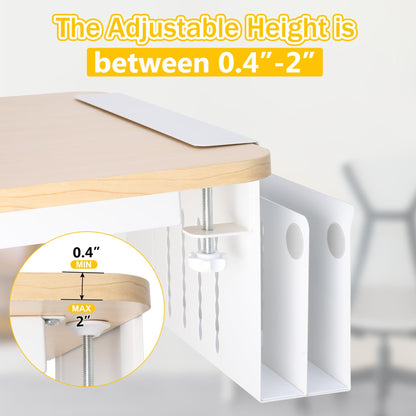 Desk Side Storage Under Desk Laptop Holder, No Drill Hanging Desk Organizer with Pen Holder, Clamp-On Table Side Tray Desktop Organization Mount for Office and Home (White)