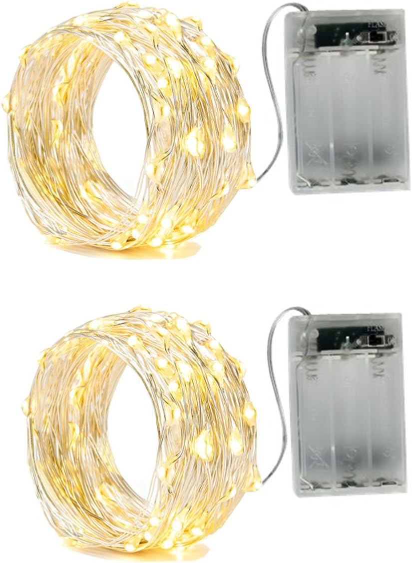 2 50LEDs 2 16.4) BXROIU x Fairy Lights Battery Operated, Silver Wire Mode Chains String Lights for Bedroom Christmas