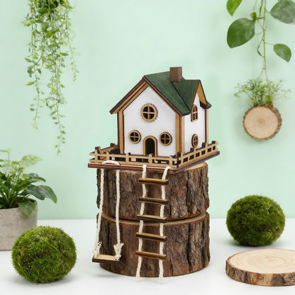 JULEASEL Fairywood Mini Treehouse – Whimsical Wooden Treehouse for Plant Pots, Fairy Gardens & Indoor Greenery, Miniature Treehouse for Desktop Décor